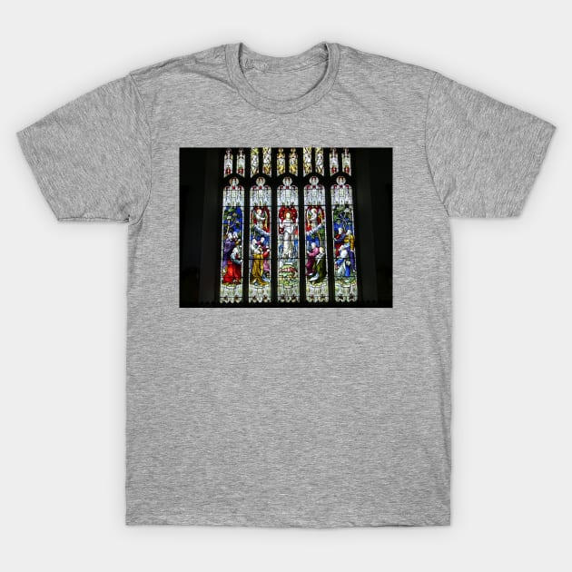 Stained Glass, Hawkshead Church T-Shirt by tomg